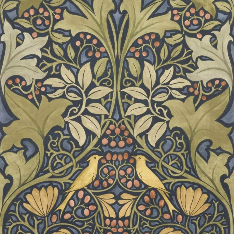Voysey's Damask Wallpaper Indigo/Acanthus