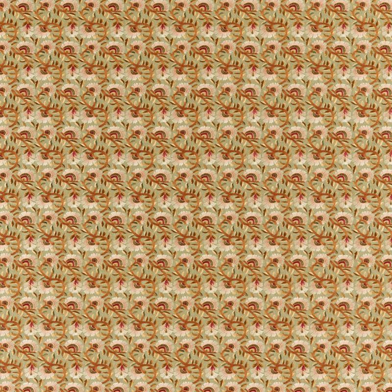 Wardle Embroidery Fabric Olive/Brick