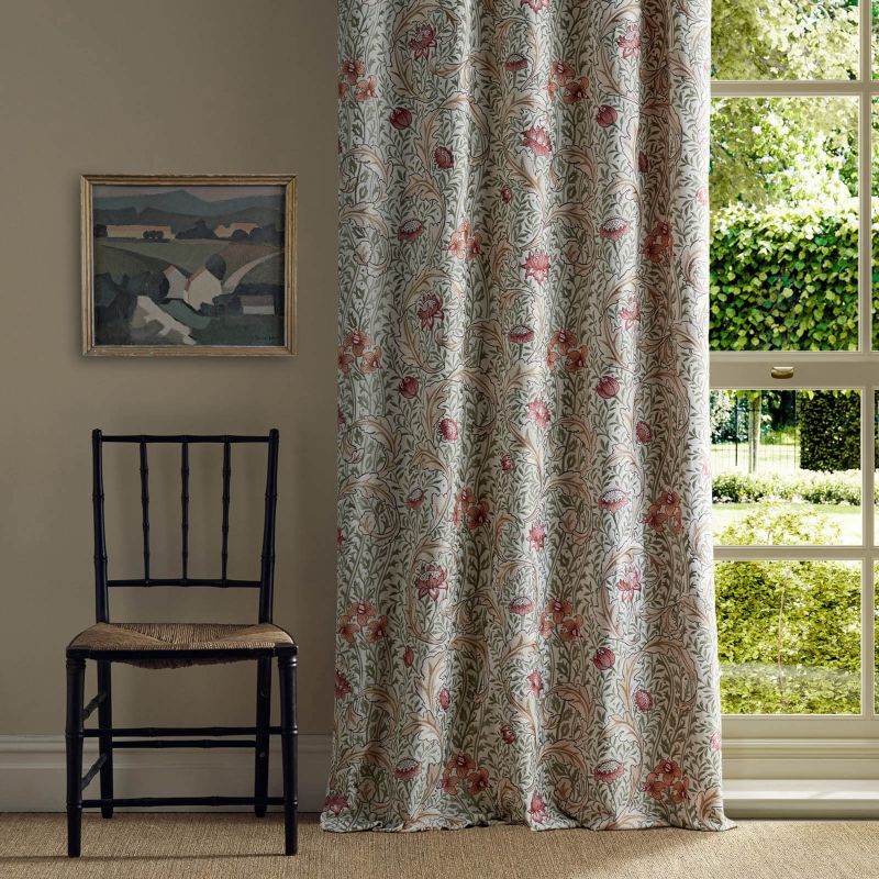 Wild Tulip & Vine Embroidery Fabric Rose/Bayleaf
