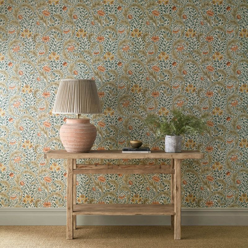 Wild Tulip & Vine Wallpaper Coral/Teal