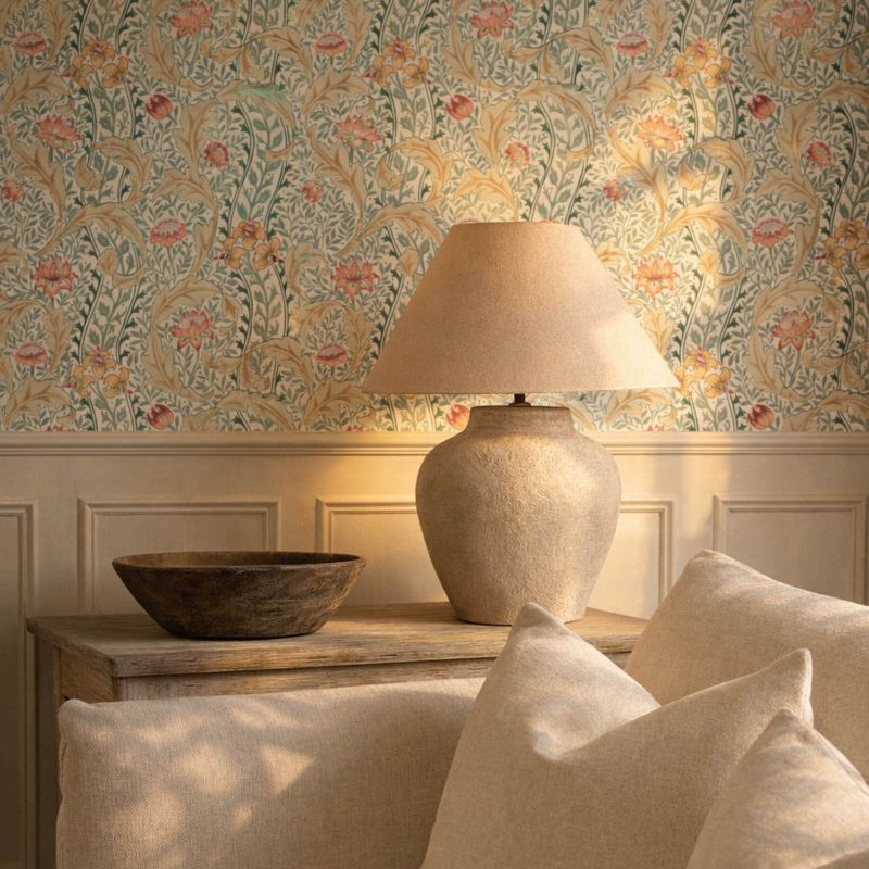 Wild Tulip & Vine Wallpaper Coral/Teal