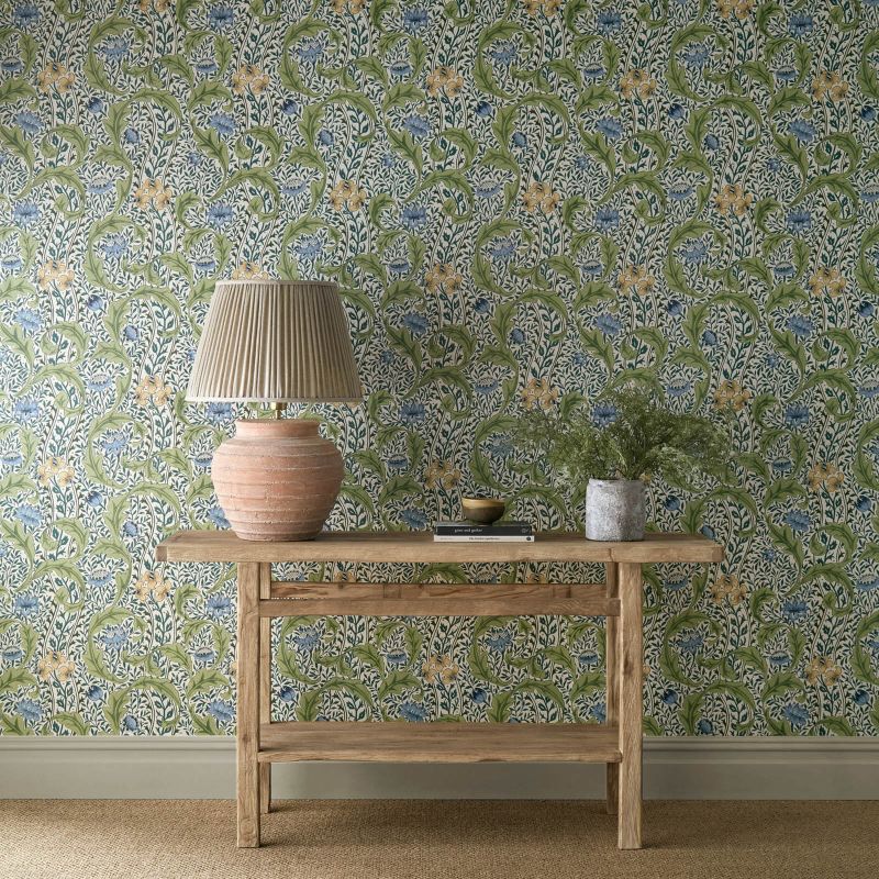 Wild Tulip & Vine Wallpaper Nettle/Woad