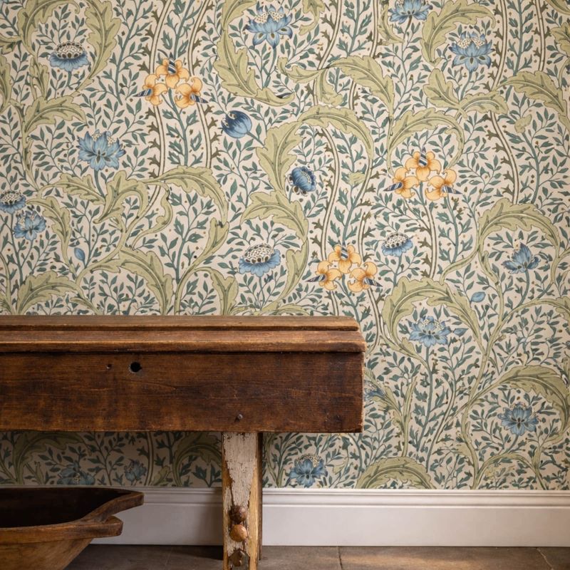 Wild Tulip & Vine Wallpaper Nettle/Woad