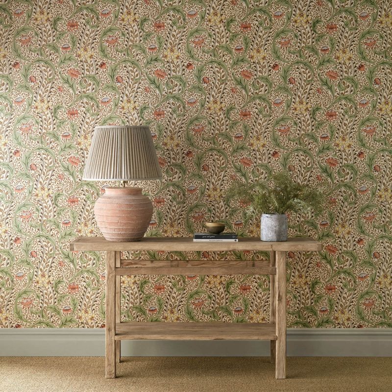 Wild Tulip & Vine Wallpaper Rose/Linen
