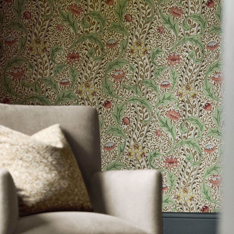 Wild Tulip & Vine Wallpaper Rose/Linen