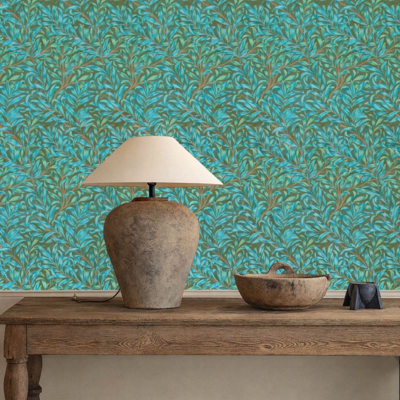 Willow Boughs Wallpaper Olive/Turquoise