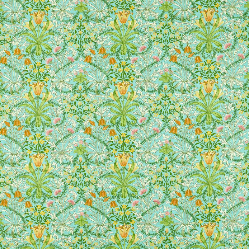Woodland Weeds Fabric Orange/Turquoise