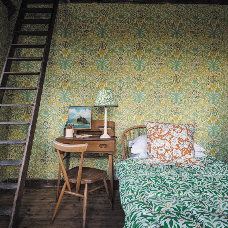 Woodland Weeds Wallpaper Orange/Turquoise