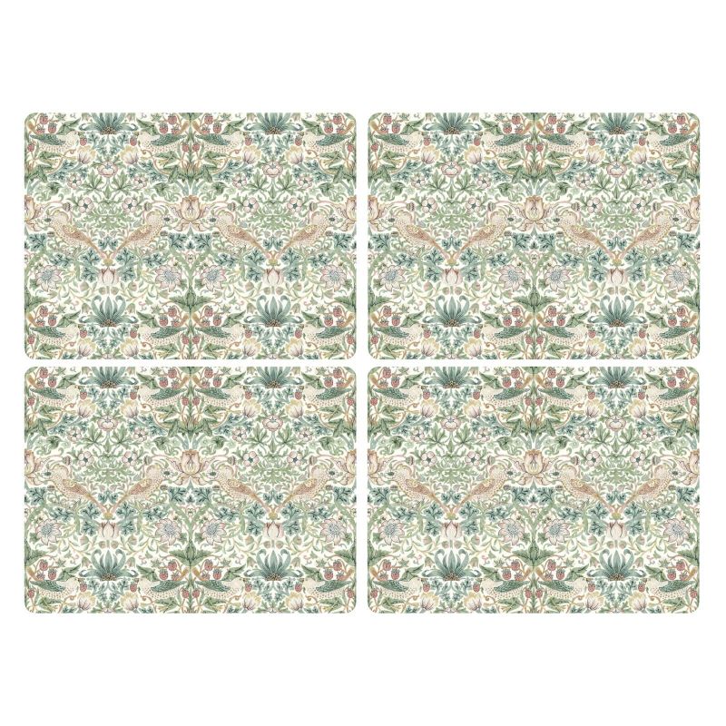 Strawberry Thief Large Placemats Set of 4, Green Green