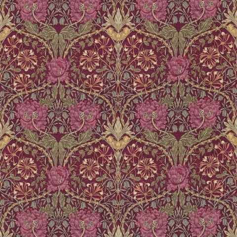 Honeysuckle & Tulip Fabric in Wine/Bayleaf by Morris & Co