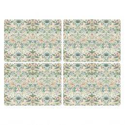 Strawberry Thief Large Placemats Set of 4, Green Green