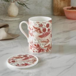 Strawberry Thief Mug & Coaster Set, Madder Madder